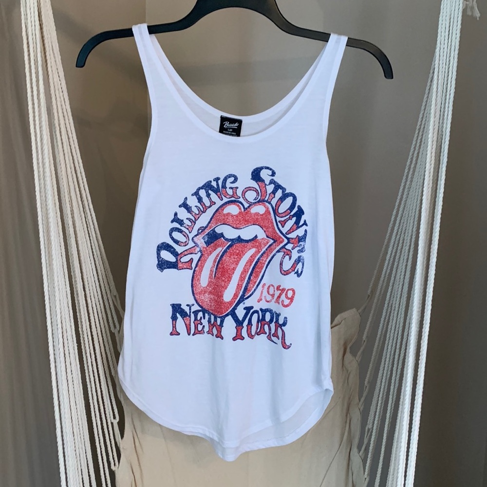 Womens Small/ petite-Rolling Stones Tank! White, red , and blue